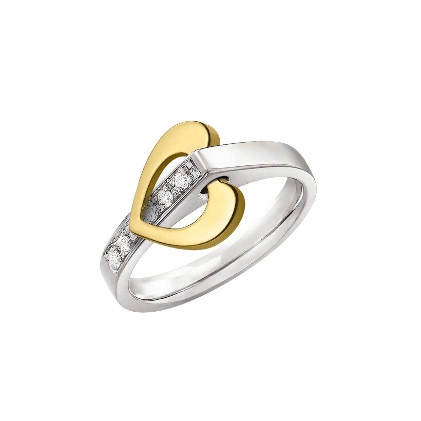 Bague Lilistone l'Originale en or blanc, motif coeur en or jaune 18 carats et diamants blancs