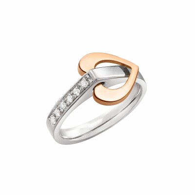 Bague Lilistone l'Originale en or blanc, motif coeur en or rose 18 carats et diamants blancs