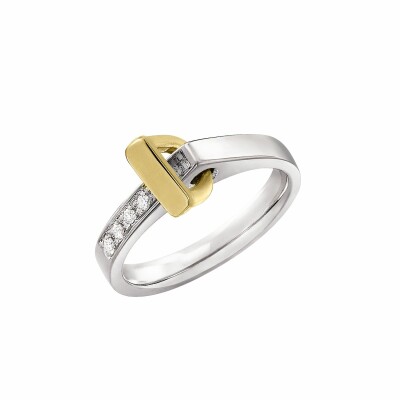 Bague Lilistone l'Originale en or blanc, motif étrier en or jaune 18 carats et diamants blancs