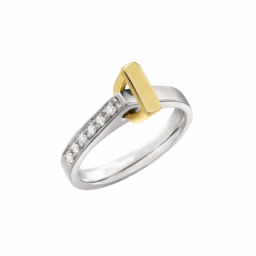 Bague Lilistone l'Originale en or blanc, motif étrier en or jaune 18 carats et diamants blancs