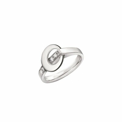 Bague Lilistone l'Originale en or blanc, motif rond en or blanc 18 carats et diamants blancs sur l'anneau et diamants blancs sur le motif