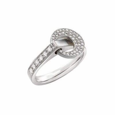 Bague Lilistone l'Originale en or blanc, motif rond en or blanc 18 carats et diamants blancs sur l'anneau et diamants blancs sur le motif