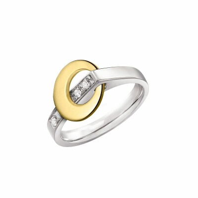 Bague Lilistone l'Originale en or blanc, motif rond en or jaune 18 carats et diamants blancs