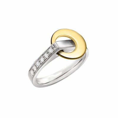 Bague Lilistone l'Originale en or blanc, motif rond en or jaune 18 carats et diamants blancs