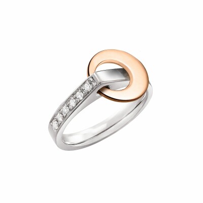 Bague Lilistone l'Originale en or blanc, motif rond en or rose 18 carats et diamants blancs