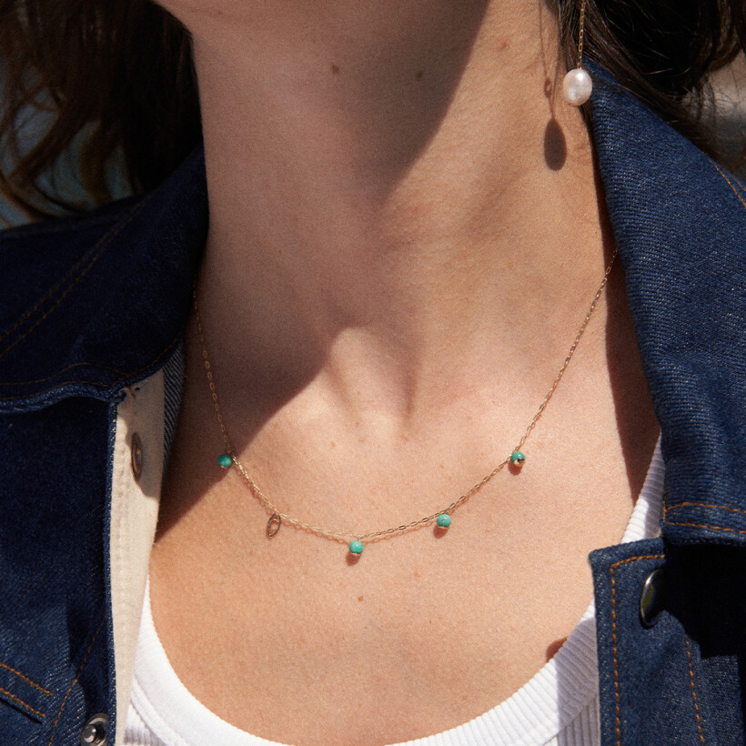 Collier Charlet Origines Colors 5 Pampilles en or jaune et turquoise