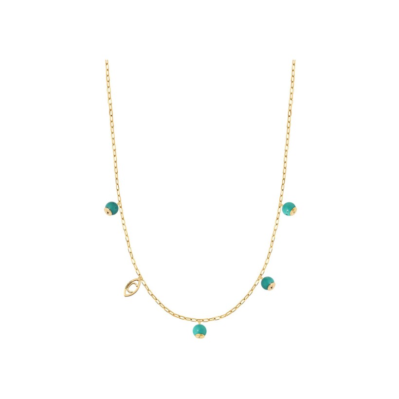 Collier Charlet Origines Colors 5 Pampilles en or jaune et turquoise