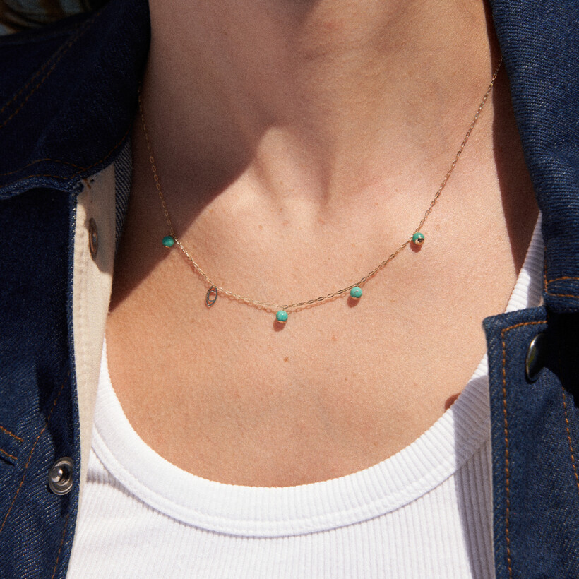 Collier Charlet Origines Colors 5 Pampilles en or jaune et turquoise