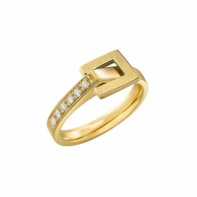 Bague Lilistone l'Originale en or jaune, motif carré en or jaune 18 carats et diamants blancs
