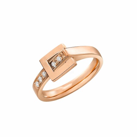 Bague Lilistone l'Originale en or rose, motif carré en or rose 18 carats et diamants blancs