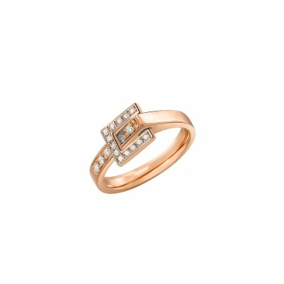 Bague Lilistone l'Originale en or rose, motif carré en or rose, diamants sur l'anneau, diamants sur le recto du motif et diamants sur le verso du motif