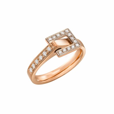 Bague Lilistone l'Originale en or rose, motif carré en or rose, diamants sur l'anneau, diamants sur le recto du motif et diamants sur le verso du motif