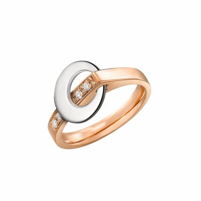 Bague Lilistone l'Originale en or rose, motif rond en or blanc 18 carats et diamants blancs