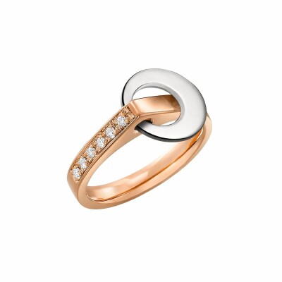 Bague Lilistone l'Originale en or rose, motif rond en or blanc 18 carats et diamants blancs