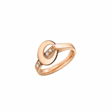 Bague Lilistone l'Originale en or rose, motif rond en or rose, diamants blancs sur l'anneau et sur le motif