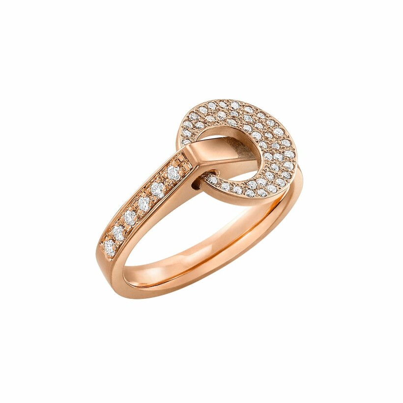 Bague Lilistone l'Originale en or rose, motif rond en or rose, diamants blancs sur l'anneau et sur le motif