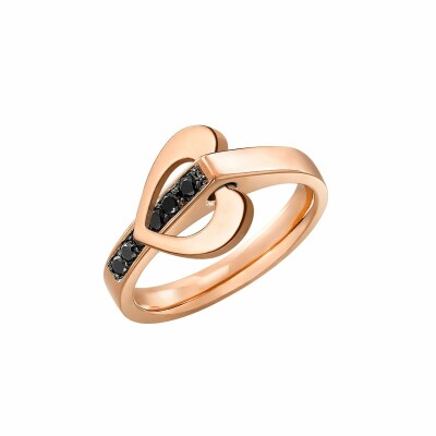 Bague Lilistone l'Originale en or rose, motif coeur en or rose 18 carats et diamants noirs sur l'anneau et diamants noirs sur le motif