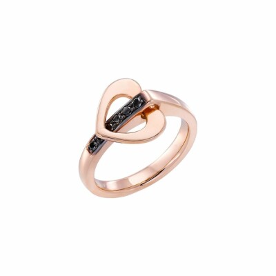 Bague Lilistone l'Originale en or rose, motif coeur en or rose 18 carats et diamants noirs sur l'anneau et diamants noirs sur le motif