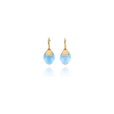 Boucles d'oreilles Nanis Dancing Azure en or jaune, diamants et aigue-marine