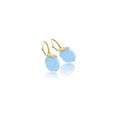 Boucles d'oreilles Nanis Dancing Azure en or jaune, diamants et aigue-marine
