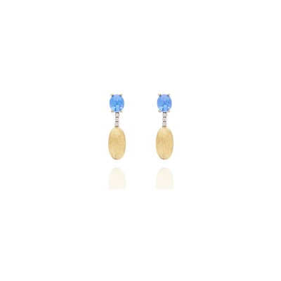 Boucles d'oreilles Nanis Dancing Azure en or jaune, diamants et topaze Bleu London