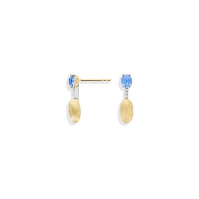 Boucles d'oreilles Nanis Dancing Azure en or jaune, diamants et topaze Bleu London