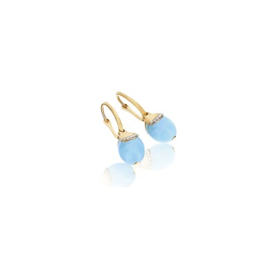 Boucles d'oreilles Nanis Dancing Azure en or jaune, diamants et aigue-marine