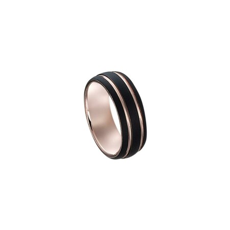 Bague Jourdan Bijoux Vesta en acier PVD noir, plaqué or rose