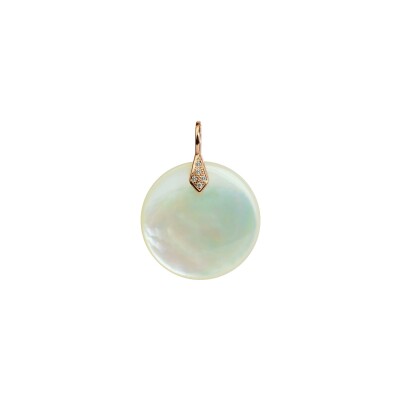 Pendentif Isabelle Langlois Clip Clap en or rose, nacre blanche et diamant