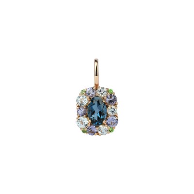 Pendentif Isabelle Langlois Émotion en or rose, topaze Bleu London, topaze bleue, iolite et tsavorite