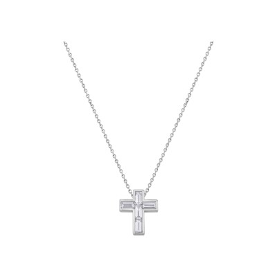 Collier taille baguette en or blanc et diamants blancs