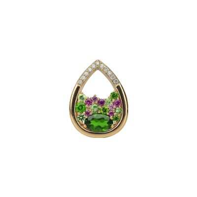 Pendentif Isabelle Langlois Sac de billes en or rose, diopside, tsavorite, saphir rose et diamant