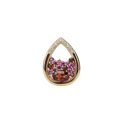 Pendentif Isabelle Langlois Pointilliste en or rose, grenat, rhodolite, rubis et diamants