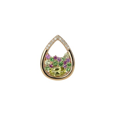Pendentif Isabelle Langlois Sac de billes en or rose, péridot, tsavorite, saphir rose et diamant