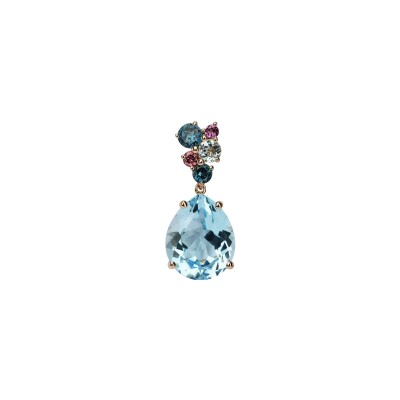 Pendentif Isabelle Langlois Pointilliste en or rose, topaze Bleu London, topaze bleue et rhodolite
