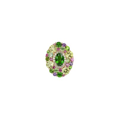 Pendentif Isabelle Langlois Émotion en or rose, diopside, péridot, améthyste, tsavorite, saphir rose foncé et diamant