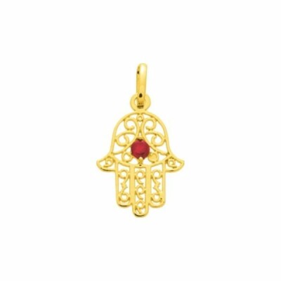 Pendentif Main de Fatma en or jaune et rubis