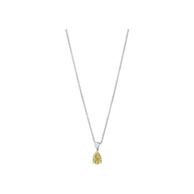 Collier Absolu en or blanc, diamant jaune taille poire, diamant taille poire