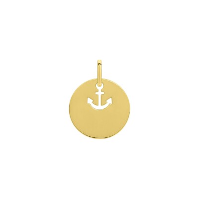 Pendentif jeton motif ancre en or jaune