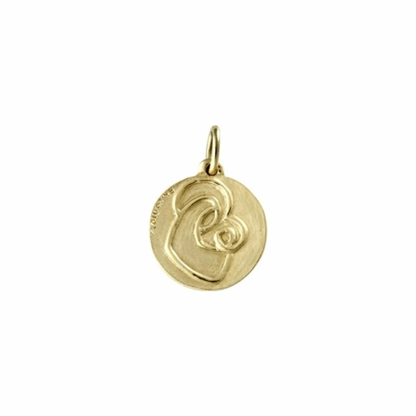Médaille Mely Vierge à l'Enfant moderne au trait 
en or jaune, 18mm