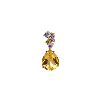 Pendentif Isabelle Langlois Pointilliste en or rose, citrine et rose de France