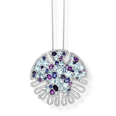 Collier Sandola Blue GM en or gris pavé diamants, saphirs, iolites, topazes bleues et améthystes