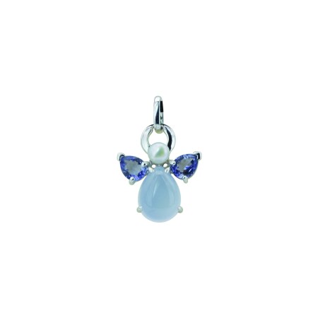 Pendentif Isabelle Langlois Ange en or blanc, calcédoine, iolite, perle blanche et diamants