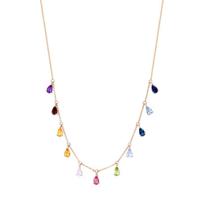 Collier India en or rose et pierres de couleurs