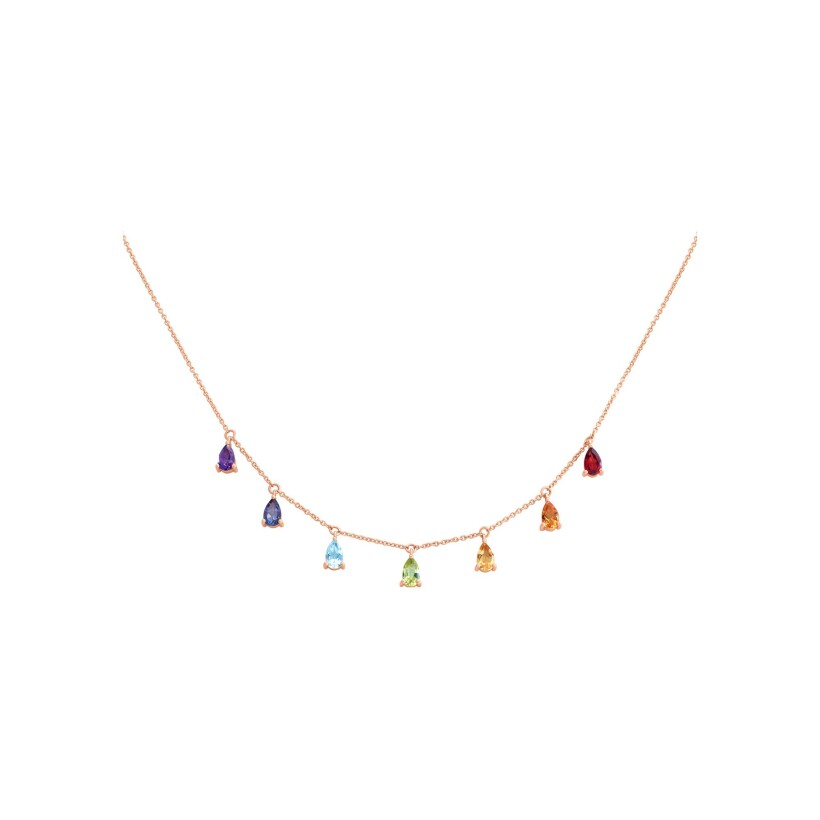 Collier or rose et pierres multicolores