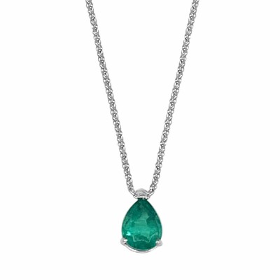 Pendentif Poire Veron Roques en or blanc et emeraude