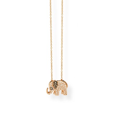 Collier Baby Éléphants en or rose, diamants bruns et diamants