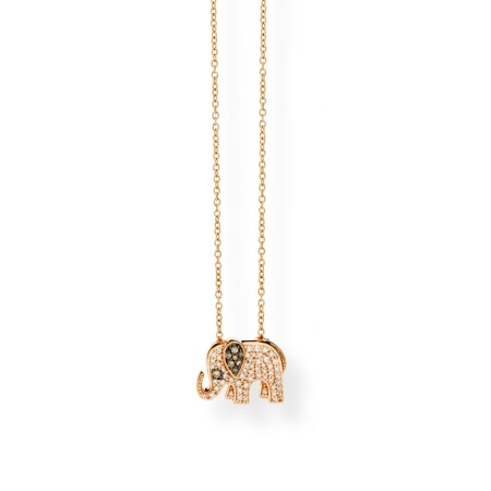 Collier Baby Éléphants en or rose, diamants bruns et diamants