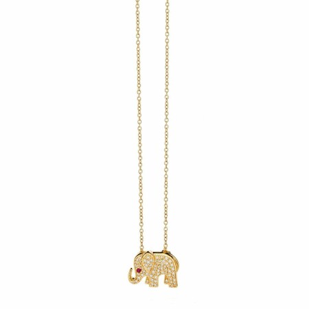 Collier Baby Éléphants en or jaune, diamants et rubis