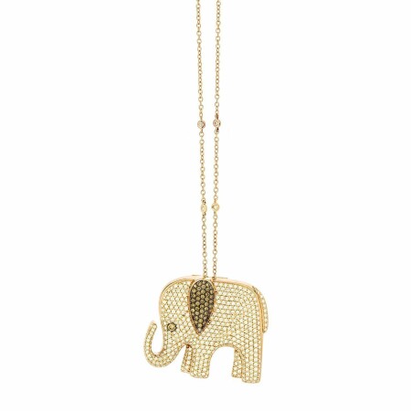 Collier Éléphants XL en or rose pavé diamants bruns et diamants